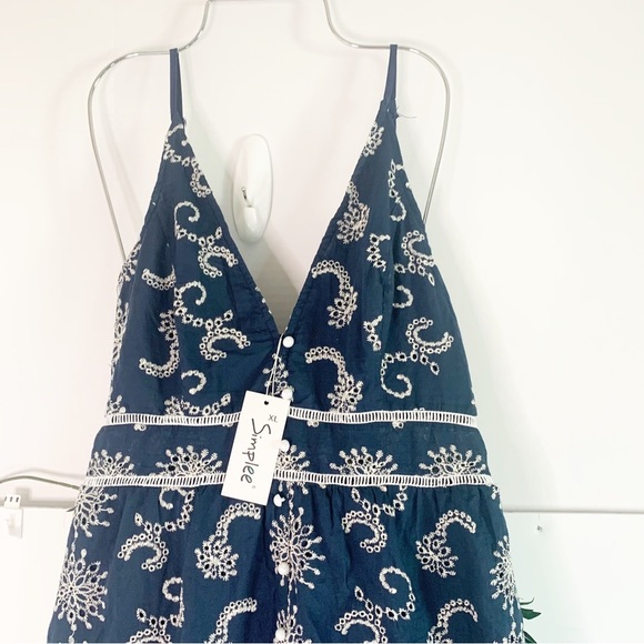 Simplee Allover Print Ruffle Hem Cami Dress Blue White XL - Picture 10 of 13
